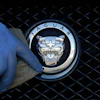 A worker polishes a Jaguar logo on a car at a Jaguar dealer in London, Wednesday Sept. 28, 2016.
