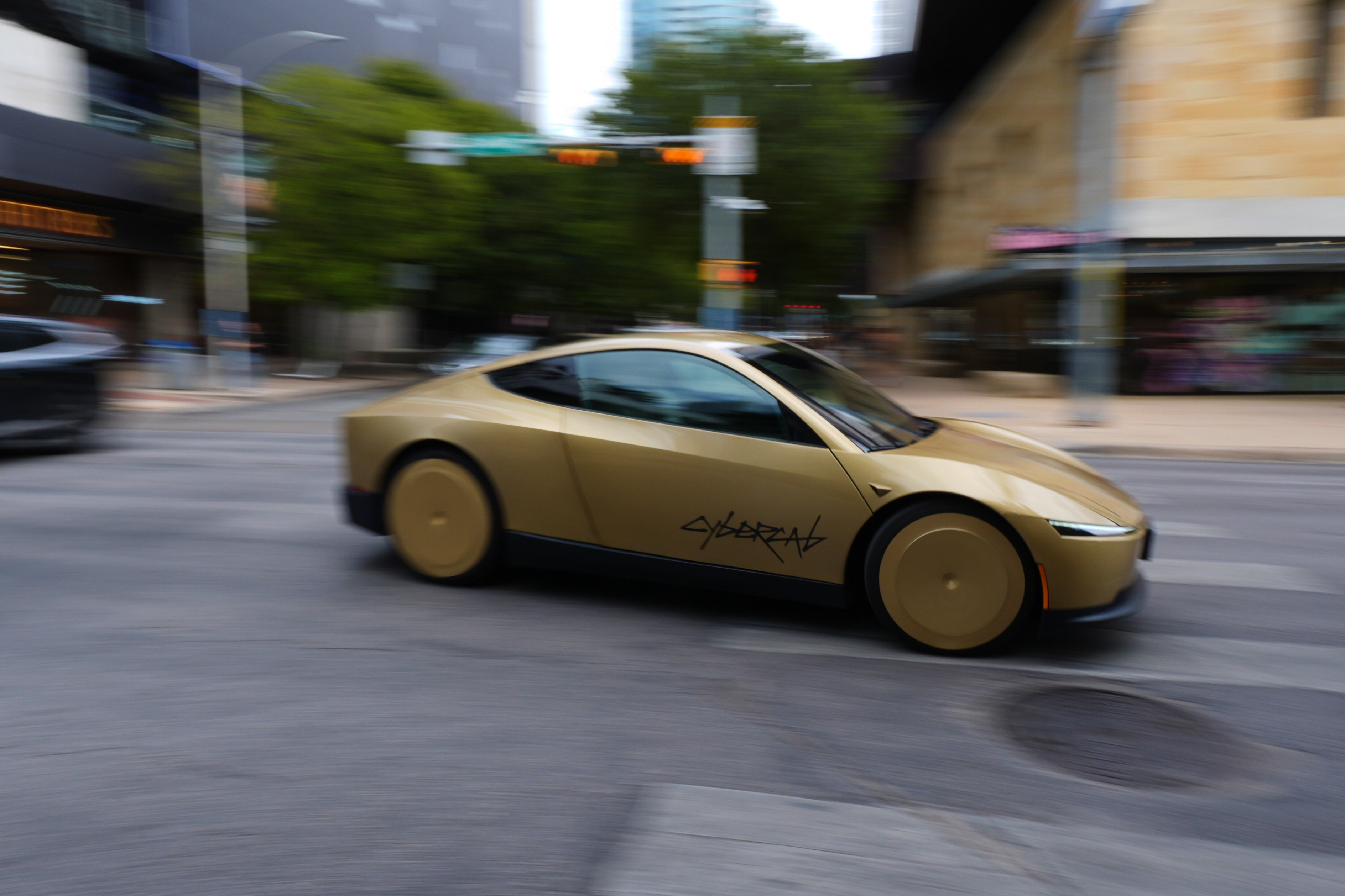 A Tesla Cybercab moves through downtown Austin, Texas, Thursday, Sept. 3, 2026.
