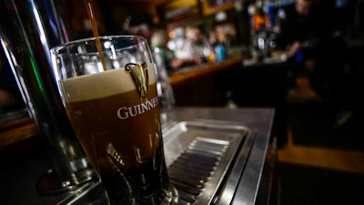 A pint of Guinness beer is poured on St. Patrick's Day on March 17, 2023, in Bellows Falls, Vt.