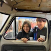 Students from Flandreau Indian School in South Dakota inspect a 1976 Ford F-350 utility truck.