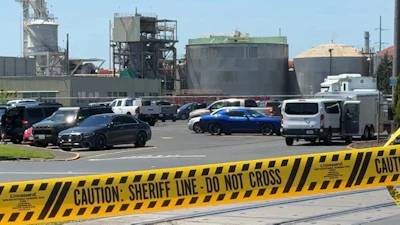 Damage is seen at Nippon Dynawave Packaging Co., after a tank containing hazardous liquid imploded, on Tuesday, May 26, 2026, in Longview, Wash.