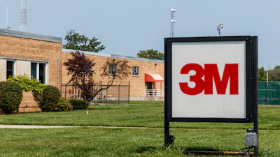 3M company logo on outdoor sign in front of brick facility building