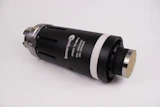 Black cylindrical thermal imaging camera with white text and metallic end caps