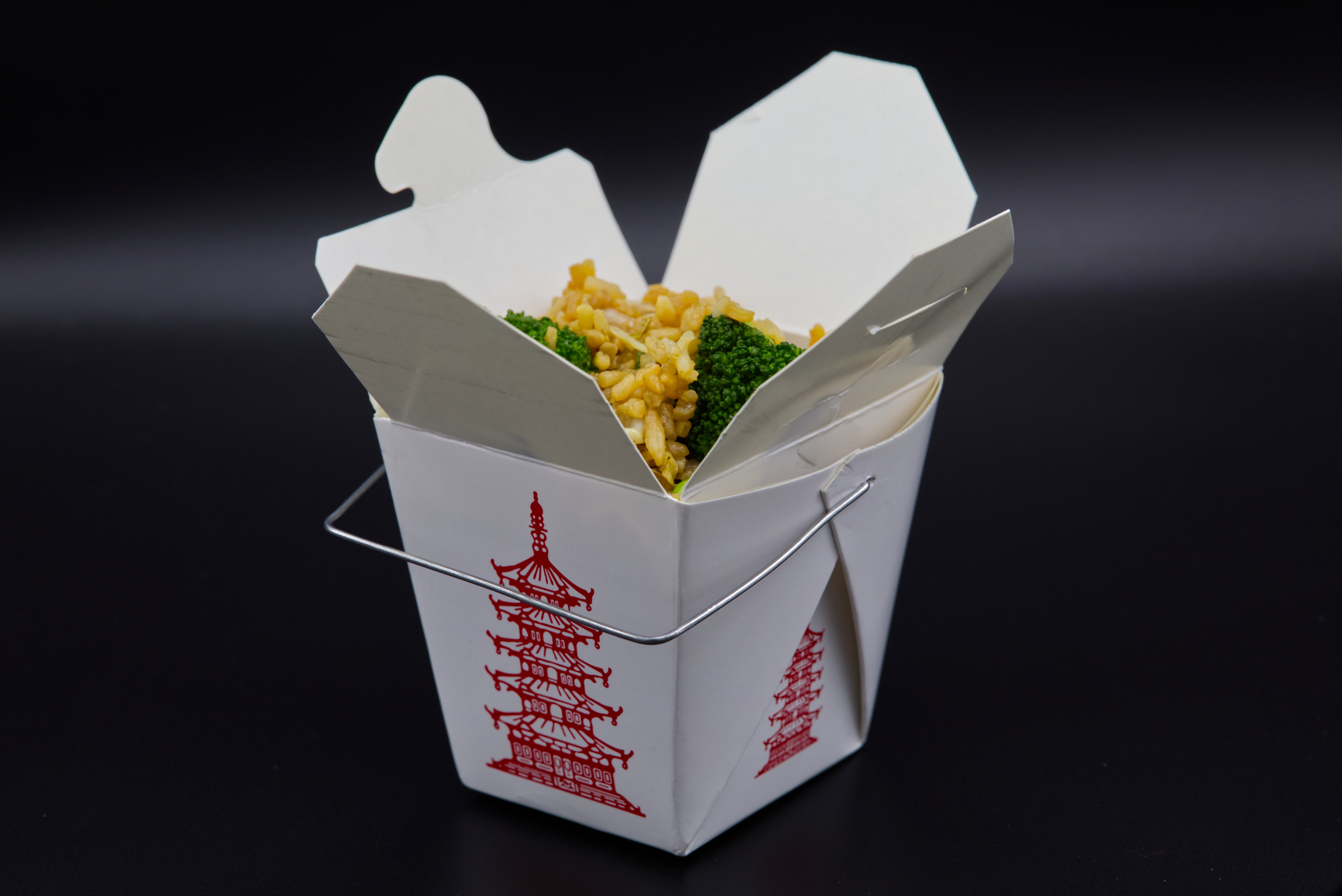A Chinese takeout container with fried rice inside is photographed in Phoenix, May 12, 2026.