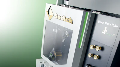 Smittek CNC machining center with linear motor drive and metal workpiece on table