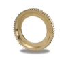 Brass gear ring with external teeth on white background