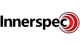 Innerspec logo with black text and dark red concentric circle symbol