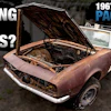 1967 Camaro pace car with open hood revealing engine, featured in 48-hour driving challenge