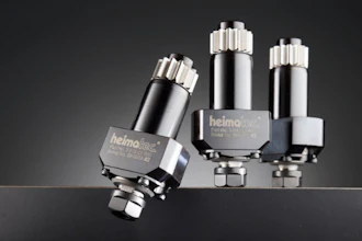 Three metallic Helmolux industrial pressure cartridge vessels with silver and black finishes displayed against dark background